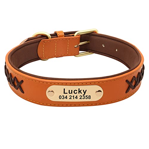 SARUEL Personalisiertes Hundehalsband-Leine-Set,Geflochten,Echtes Leder,Haustierhalsbänder,Gehendes Führstrick,Weich,Verstellbar Für Kleine Große Hunde,Kaffee,M von SARUEL