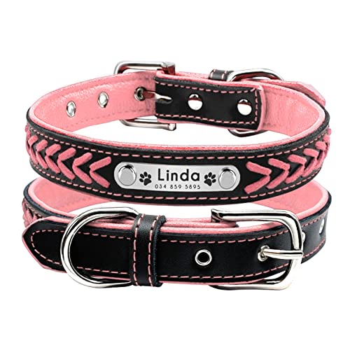 SARUEL Personalisiertes Hundehalsband Personalisierte Hundehalsbänder Gepolstertes Haustierhalsband Name ID-Halsbänder Für Kleine Mittelgroße Hunde Katzen,Rosa,S von SARUEL