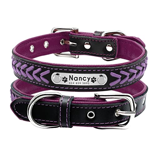 SARUEL Personalisiertes Hundehalsband Personalisierte Hundehalsbänder Gepolstertes Haustierhalsband Name ID-Halsbänder Für Kleine Mittelgroße Hunde Katzen,Violett,XS von SARUEL