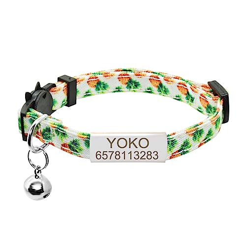 SARUEL Personalisiertes ID-Namensschild Katzenhalsband Glocke Benutzerdefiniertes Typenschild Obst Katzenhalsband Sicherheit Süße Katzenhalsbandkette,Silber-Ananas,S (20cm-28cm) von SARUEL