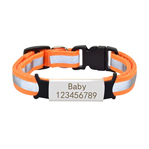 SARUEL Personalisiertes Typenschild Katzenhalsband Glocke Nylon Benutzerdefinierte Gravierte ID Namensschild Katzenhalsband Welpen Haustierhalsband,Orange,M (25cm - 40cm) von SARUEL