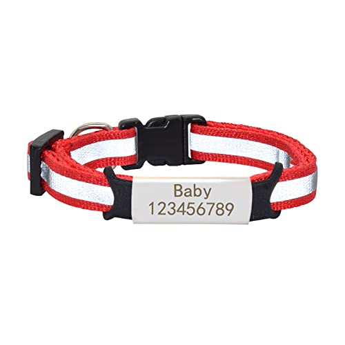 SARUEL Personalisiertes Typenschild Katzenhalsband Glocke Nylon Benutzerdefinierte Gravierte ID Namensschild Katzenhalsband Welpen Haustierhalsband,Rot,M (25cm - 40cm) von SARUEL