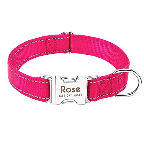 SARUEL Personazlied Hundehalsband Reflektierendes Hundehalsband Aus Nylon,Individuelles Hundehalsband Mit Anti-Lost-Tag Für Kleine,Mittelgroße Hunde,Pink,S von SARUEL