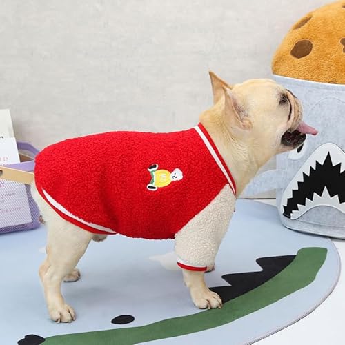 SARUEL Warme Winter-Hundekleidung,Baseball-Stil,Hundejacke,Französische Bulldogge,Sweatshirt,Chihuahua,Mops,Mantel Für Kleine Hunde,Welpen,Haustier-Kostüme,Rot,M von SARUEL