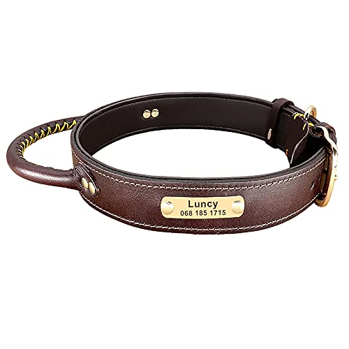 SARUEL Weiches,Individuelles Hundehalsband,Personalisiertes Haustier-ID-Tag-Halsband Mit Griff,Graviertem Namensschild Für Mittelgroße Und Große Hunde,Verstellbar,braun,L von SARUEL