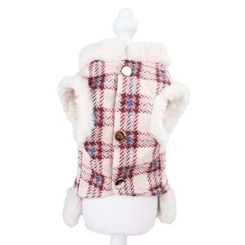 SARUEL Winter-Hundebekleidung Mit D-Ring,Weiche,Warme,Karierte Welpenjacke Für Kleine Und Mittelgroße Hunde,Kätzchenmantel,Chihuahua-Kostüme,Bulldoggen-Outfit,Kariertes Rosa,XS von SARUEL