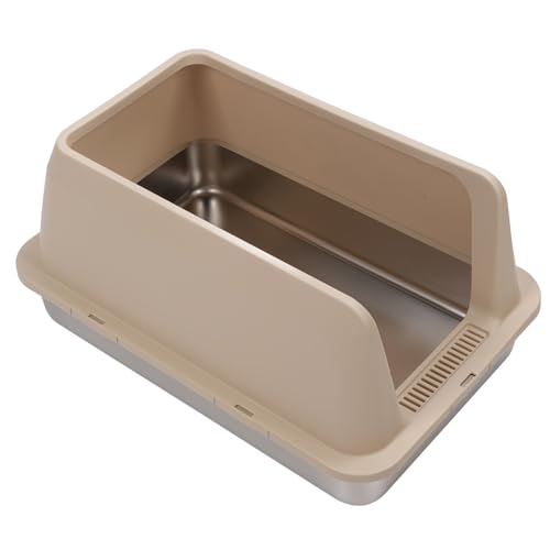 SASKATE Edelstahl-Katzentoilette, Antispritzende Abnehmbare Hochseiten Extra Large Cat DruTter Box, Nicht Klebrige Metalldrüsenbox, Nicht Schicke Metalldrusenbox für Große Katzen (Khaki) von SASKATE