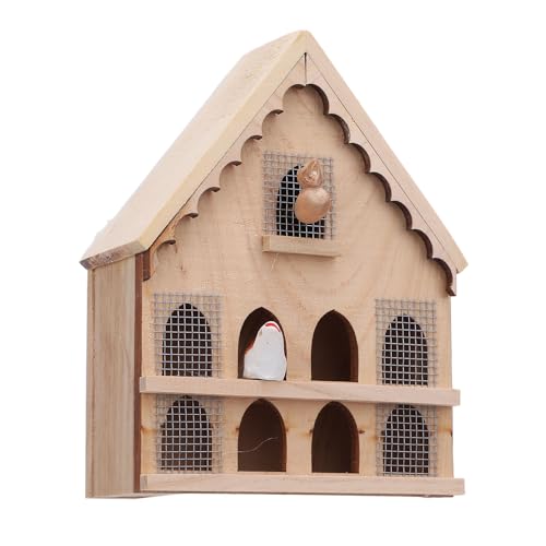 Puppenhaus-Vogelhaus aus Holz Im Maßstab 1:12, Hochsimulierte Dekoration, Miniatur-Vogelhaus mit 2 Vögeln und 1 Aufkleber, für Heimdekoration von SASKATE