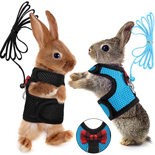 SATINIOR 2 Pieces Guinea Pig Harness and Leash Soft Mesh Small Pet Harness with Safe Bell, No Pulling Comfort Padded Vest for Guinea Pigs, Ferret, Chinchilla and Similar Small Animals(Blue, Black,M) von SATINIOR