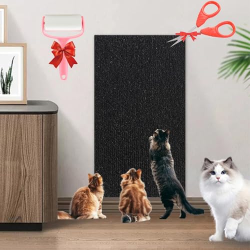 Asisumption Cat Scratching Mat,Cat Scratching Mat - Protecting Furniture,Cat Climbing Mat,Trimmable Self-Adhesive Cat Couch Protector for Cat Wall Furniture,Couch Protection (11.8*39.4in,Black) von SATUSA