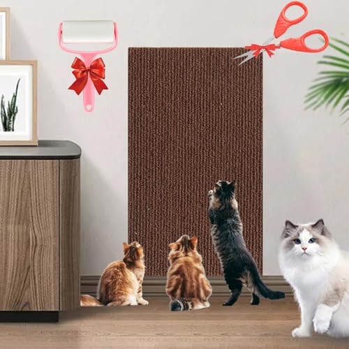 Asisumption Cat Scratching Mat,Cat Scratching Mat - Protecting Furniture,Cat Climbing Mat,Trimmable Self-Adhesive Cat Couch Protector for Cat Wall Furniture,Couch Protection (11.8*39.4in,Brown) von SATUSA