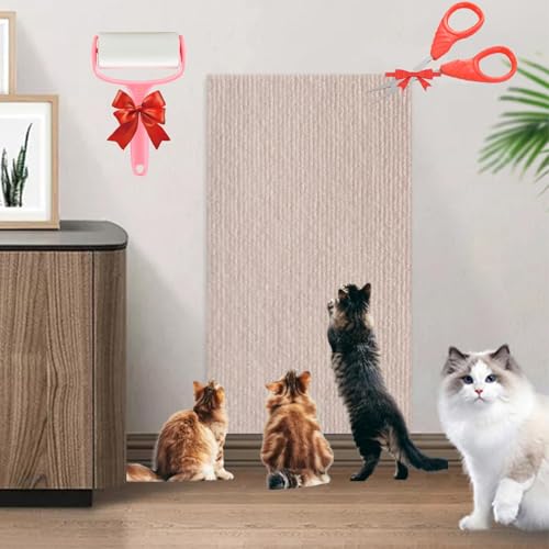 Asisumption Cat Scratching Mat,Cat Scratching Mat - Protecting Furniture,Cat Climbing Mat,Trimmable Self-Adhesive Cat Couch Protector for Cat Wall Furniture,Couch Protection (23.6*39.4in,Beige) von SATUSA