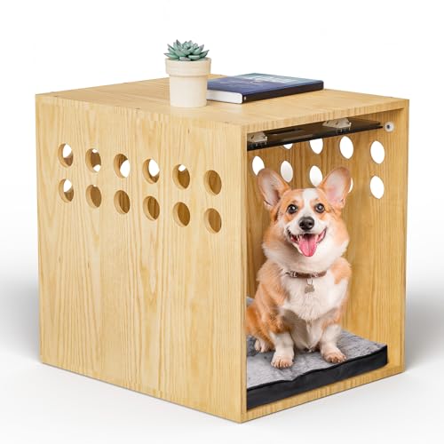 Hundekäfig-Möbel, SAUCE ZHAN Hundehütte mit Kissen für kleine/mittelgroße Hunde, Beistelltisch, Holzkiste für Haustiere im Innenbereich, Holzfarbe von SAUCE ZHAN