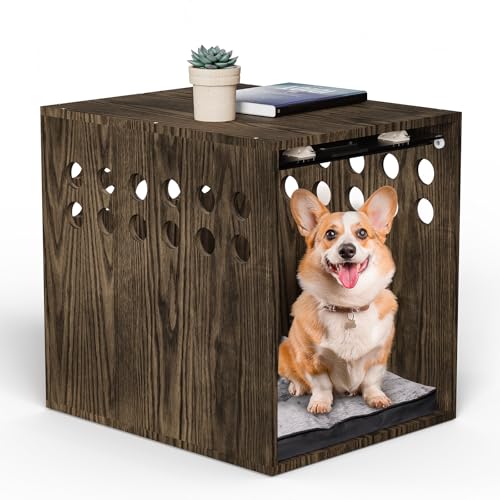 Hundekäfig Möbel, SAUCE ZHAN Hundehütte mit Kissen für kleine/mittelgroße Hunde, Beistelltisch Holzkiste für Haustiere Innen, Braun von SAUCE ZHAN