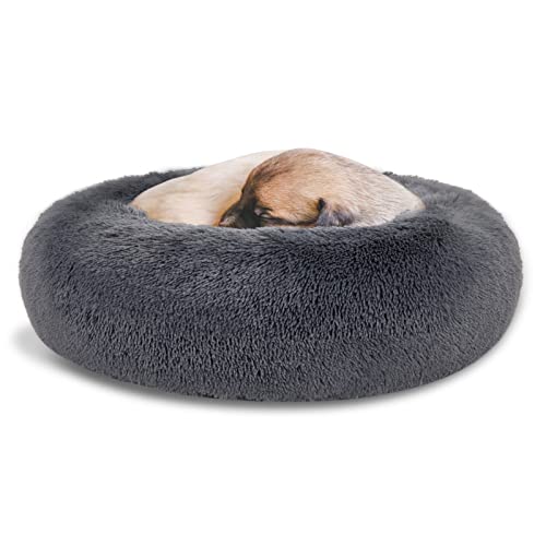 SAVFOX Plüsch beruhigende Hundebetten, Donut Hundebett für kleine Hunde, Medium, Large & X-Large, Comfy Cuddler Hundebett und Katzenbett in Kunstfell, waschbar Hundebett, mehrere große S-XL von SAVFOX