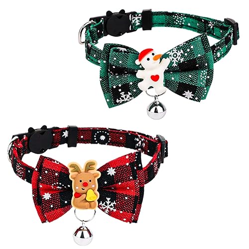 SAVITA 2stk Weihnachts-Katzenhalsband, 18-30cm Verstellbar mit Glöckchen, Abnehmbar, für Weihnachten, Kätzchen & Erwachsene Katzen, Weihnachtsschneemann, 2 Stück im Set von SAVITA