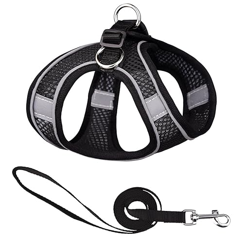 Reflektierendes Hundegeschirr Nylon No Pull Haustier Halsbänder Weste für kleine Hunde Welpen Katze Brustgurt Atmungsaktiv Verstellbares Gehgeschirr (Farbe: 15-Schwarz, Größe: L (9,0-15,0 kg)) von SAVOMA