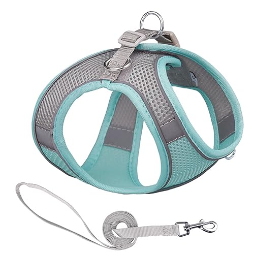 Reflektierendes Hundegeschirr Nylon No Pull Haustier Halsbänder Weste für kleine Hunde Welpen Katze Brustgurt Atmungsaktiv Verstellbares Gehgeschirr (Farbe: 16-Grüngrau, Größe: L (9,0-15,0 kg)) von SAVOMA