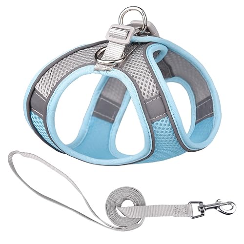 Reflektierendes Hundegeschirr Nylon No Pull Haustier Halsbänder Weste für kleine Hunde Welpen Katze Brustgurt Atmungsaktiv Verstellbares Gehgeschirr (Farbe: 3-blau, Größe: L (9,0-15,0 kg)) von SAVOMA