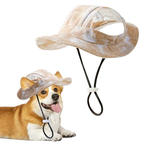 Modisch Hund Baseballmütze, Sonnenschutz Hundemütze für Hund, Verstellbare Baseballmütze für Haustiere, Hunde-Sonnenhut mit Ohrlöcher, Hund Baseballmütze für Kleine Hunde, Welpen, Katzen (L-Gelb) von SAVOSWEET