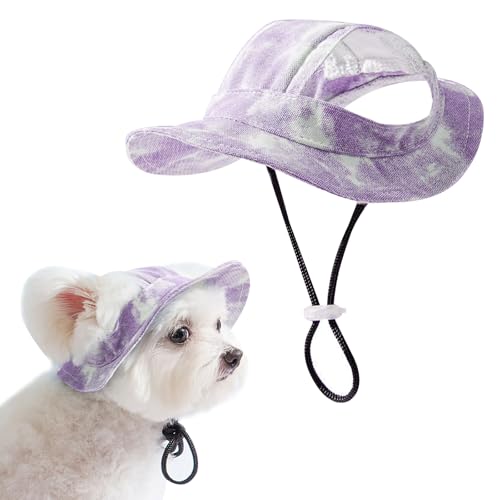 Modisch Hund Baseballmütze, Sonnenschutz Hundemütze für Hund, Verstellbare Baseballmütze für Haustiere, Hunde-Sonnenhut mit Ohrlöcher, Hund Baseballmütze für Kleine Hunde, Welpen, Katzen (S-Lila) von SAVOSWEET