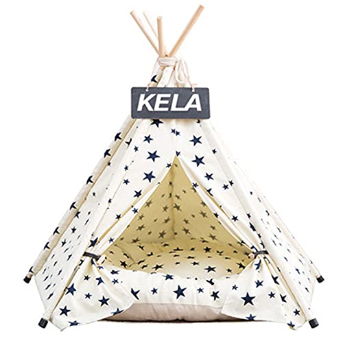 Tragbares Campingzelt, Haustierzelt, Bett for kleine Hunde und Katzen, Haustier-Tipi mit Kissen und Tafel – tragbare Haustierzelte, Häuser for kleine Tiere, praktisch und langlebig (Farbe: Weiß, Größe von SAWEEZ