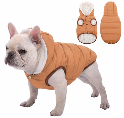 Hunde-Fleece-Hoodie, winddicht, wasserdicht, mit Fleece und Baumwolle gefüttert, warme Hundejacke, kaltes Wetter, Haustierbekleidung, Weste für kleine, mittelgroße und große Hunde, Khaki, Größe M von SAWMONG