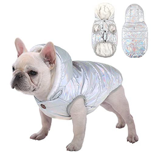 Hunde-Fleece-Kapuzenpullover, winddicht, wasserdicht, Fleece und Baumwolle, gefüttert, warme Hundejacke, kaltes Wetter, Haustierbekleidung, Kleidung, Brustumfang 57.9 cm-65.6 cm, Silber) von SAWMONG