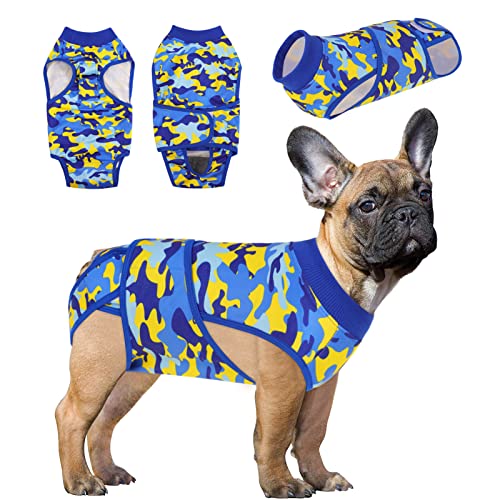 Hunde-Genesungsanzug, Hunde-OP-Anzug für Bauchwunden, Haustier Snugly Recovery Bodysuit nach Operationen, Ersatz E-Halsband & Kegel, Camouflage Blau XS von SAWMONG