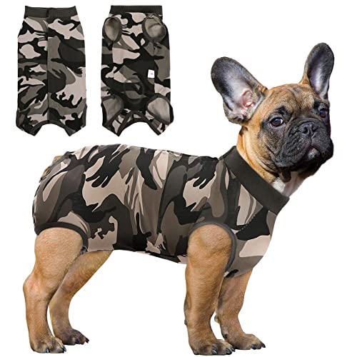 SAWMONG Erholungsanzug für Hunde, Hunde-Erholungsshirt für Bauchwunden oder Hautkrankheiten, Haustier-Operationen, Snugly Suit, Anti Licken, E-Halsband & Kegel (S, Camouflage) von SAWMONG