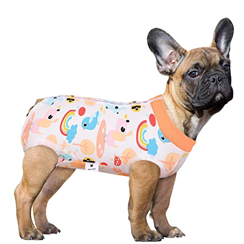 SAWMONG Hund Recovery Suit, Recovery Suit for Dogs After Surgery, Dog Spay Chirurgischer Anzug für Hündinnen, Hund Onesie Body Suit for Surgery Male Substitute Dog E-Collar Cone, Orange Bee, Medium von SAWMONG