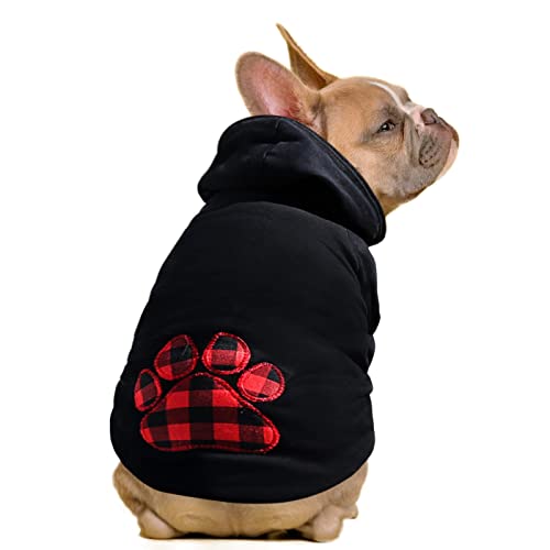 SAWMONG Hunde-Kapuzenpullover, Flanell, Haustier-Kapuzenpullover mit Hut, Welpenpullover, Pullover, Shirt (schwarz, L) von SAWMONG