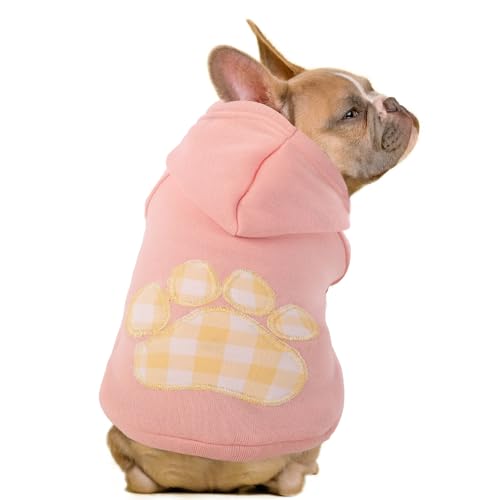 SAWMONG Hunde-Kapuzenpullover, Flanell, Haustier-Kapuzenpullover mit Mütze, Welpenpullover (Rosa, L) von SAWMONG