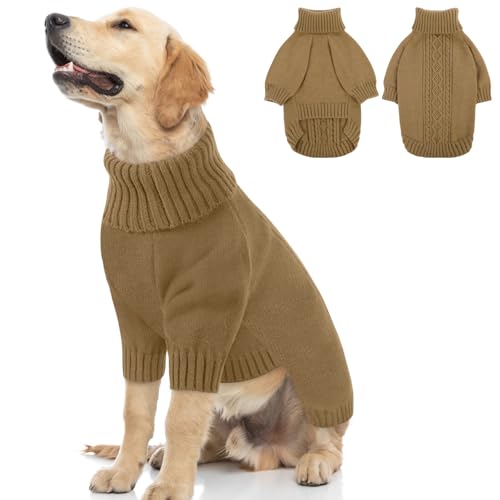 SAWMONG Hundepullover für kleine Hunde, Rollkragen-Strickpullover, Sweatshirt, Winter, warmer Haustierpullover für Jungen, Mädchen, Katzen (Kamel, L) von SAWMONG