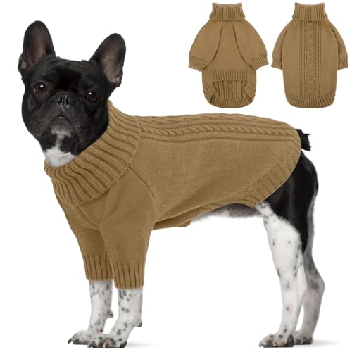 SAWMONG Hundepullover für kleine Hunde, Rollkragen-Strickpullover, Sweatshirt, Winter, warmer Haustierpullover für Jungen, Mädchen, Katzen (Kamel, M) von SAWMONG