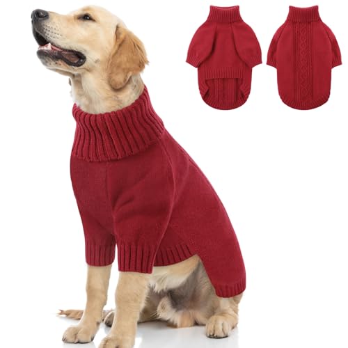 SAWMONG Hundepullover für kleine Hunde, Rollkragen-Strickpullover, Sweatshirt, klassischer Winter, warmer Haustierpullover für Jungen, Mädchen, Katzenpullover (Rot, L) von SAWMONG