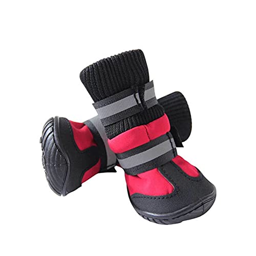 Hundeschuhe,Dog Boots 4 / pcs Hundeschuhe Golden Retriever Samos Husky wasserdichte rutschfeste Winterhundefüße Große Hund Baumwollstiefel Pet Schuhe (Color : Red, Size : M) von SAYTAK