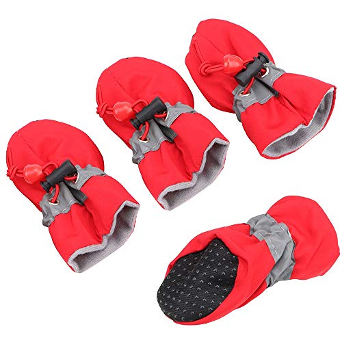 Hundeschuhe,Dog Boots Antiscid Welpenschuhe 4 stücke Soft-Sohlen Hundeschuhe wasserdichte Weiche Haustier Pfote Haustier Zubehör (Color : Red, Size : 6) von SAYTAK