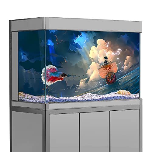 SB LITTLE Aquarium-Hintergrundaufkleber, einteilig, Piratenschiff, HD-Druck, Tapete, Aquarium-Hintergrund, Dekorationen, PVC, Querformat, Poster (30 x 60 cm) von SB LITTLE