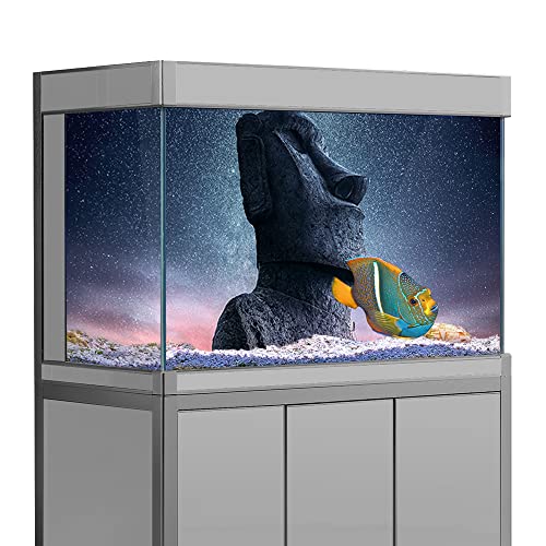 Aquarium-Hintergrundaufkleber, Osterinsel-Statue, Sternenhimmel, HD-Druck, Tapete, Aquarium-Hintergrund, Dekorationen, PVC-Landschaftsposter (50 x 100 cm)) von SB little