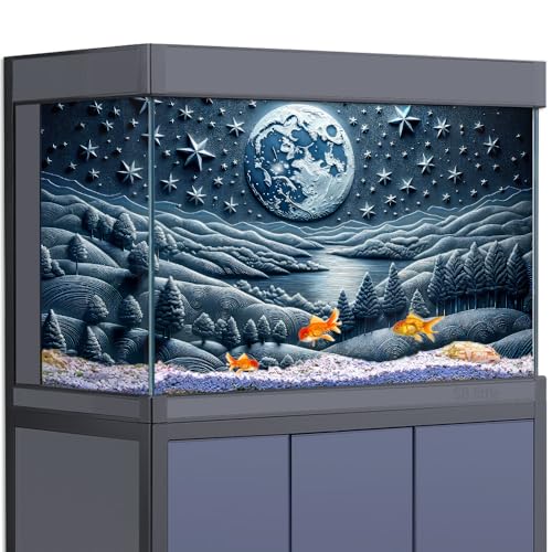 Aquarium-Hintergrundaufkleber, geprägter Nacht, Sternenhimmel, Mond, HD, 3D-Poster, Dekoration, für Aquarien, Reptilienlebensraum (60 x 30 cm) von SB little