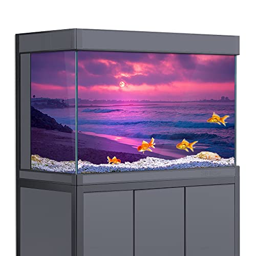 Aquarium-Hintergrundaufkleber, rosa Sonnenuntergang, Strand, Natur, HD-Druck, Tapete, Aquarium-Hintergrund, Dekorationen, PVC-Landschaftsposter (50 x 100 cm) von SB little