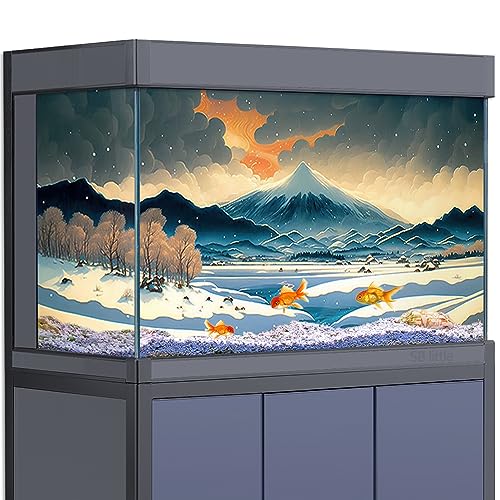 SB little Aquarium-Hintergrund-Aufkleber, Dekoration für Aquarien, Schneefeld, Berge, Himmel, Wolken, Landschaft, HD, 3D, Reptilienlebensraum, Poster (60 x 90 cm) von SB little