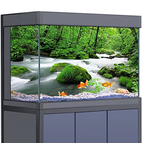 SB little Fish Tank Aquarium Hintergrund 3D Grün Dschungel Streams HD Druck Tapete Reptilien Habitat Dekorationen PVC Poster Aufkleber Landschaft (50 x 100 cm)) von SB little