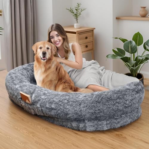 SBCWH Hundebett, Orthopädisches Design Hundebett in Menschengröße für Erwachsene und pelzige Freunde, 190 x 115 x 35cm Riesiges Sitzsack-Hundebett mit Decke und Kissen, Abnehmbarer Bezug, waschbar von SBCWH