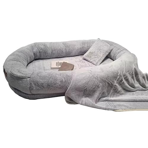 SBCWH Hundebett für Menschen, Orthopädisches Waschbares Hundebett in Menschengröße, Haustierbett aus Kunstfell und Memory Foam, großes Hunde-Sitzsackbett für Familien(Grau,100 * 70 * 20cm) von SBCWH