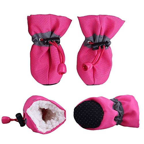 Hundeschuhe,Dog Boots 4 Teile/Satz wasserdichte Winter Haustier Hund Schuhe Anti-Slip Regen Schnee Stiefel Schuhe Dicke Warme for Kleine Katzen Welpen Hunde Socken Booties (Color : Rose Red, Size : von SBOJI