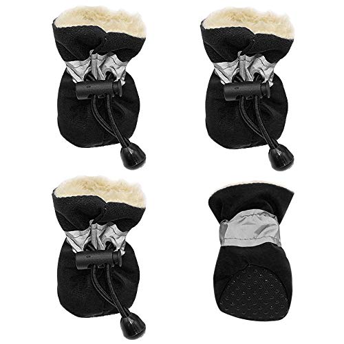 Hundeschuhe,Dog Boots 4 stücke wasserdichte Winter Haustier Hund Schuhe Anti-Slip Regen Schnee Stiefel Schuhe Dicke Warme for Kleine Katzen Hunde welpen Hund Socken Booties (Color : Black, Size : Me von SBOJI