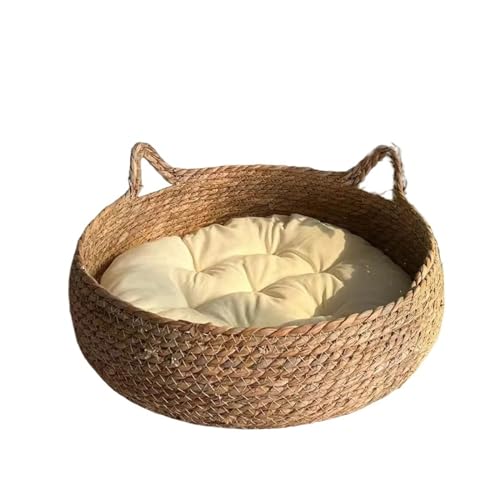 Katzenbett, Haustiernest, reines, manuelles Rattan, gewebtes Cattailgrass Katzenkratzbrett, abnehmbar, waschbar, Winter, warme Unterlage, Ganzjahres-Haustier (Farbe: A-Grundstil, Größe: L (46 cm) von SBTRKT