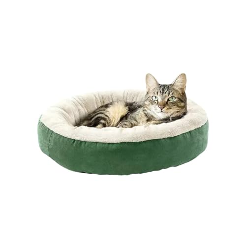 Rundes Haustier-Nest, maschinenwaschbar, für Katzen, Welpen, warmes Bett, kleine und mittelgroße Katzen und Hunde, Plüsch-Schmutzabweisende Schlafmatte (Farbe: Grün, Größe: XS 50 x 50 cm) von SBTRKT